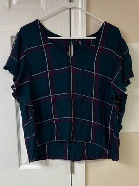 Massini Windowpane Plaid Blouse Short Sleeve